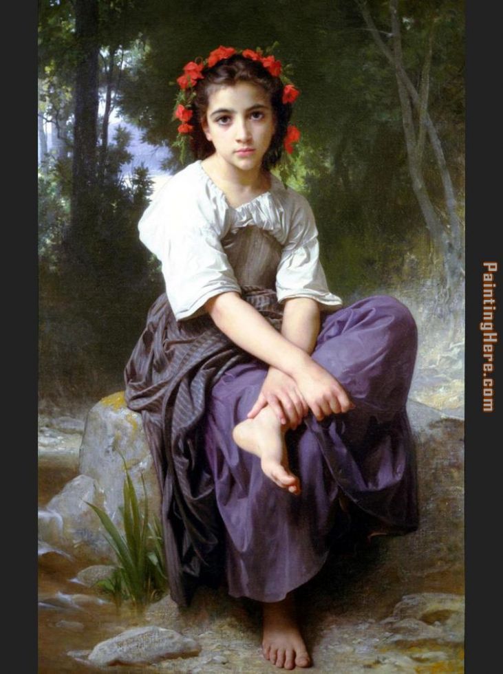 At the Edge of the Brook painting - William Bouguereau At the Edge of the Brook art painting